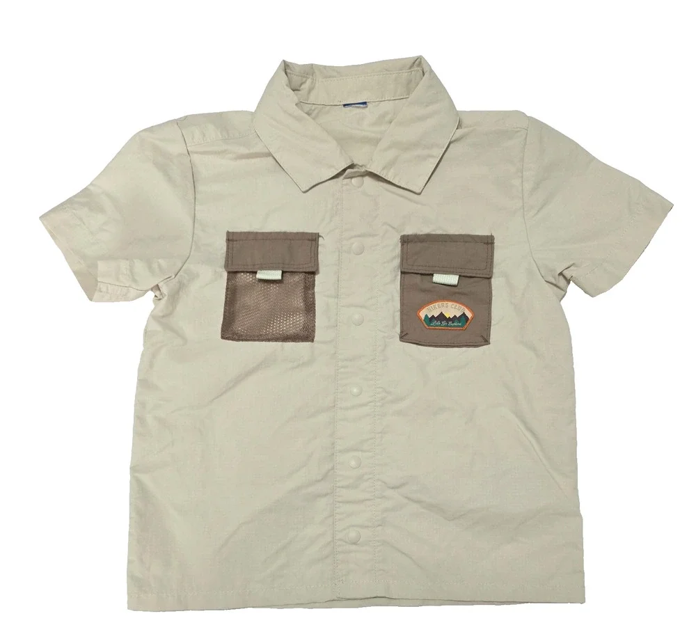 GAP Kids 5T Safari Hiking Shirt Short Sleeve Tan Nylon Snap Button